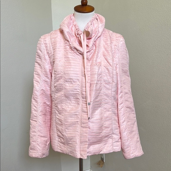 Chicos Light Pink Collared Drawstring Zip Front Lightweight Jacket with Pockets - Picture 2 of 13